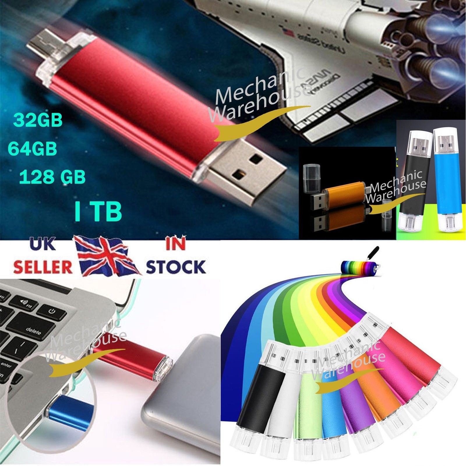 32 64 128GB 1TB i Flash Drive OTG System USB Reminiscence Thumb Key Stick Pen Storage