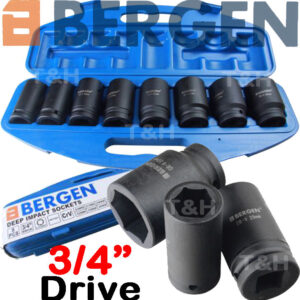 BERGEN three/four"Inch DRIVE DEEP IMPACT Socket Set 24-38mm HGV Lengthy Attain Impact Socke