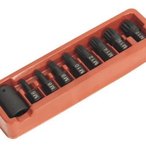SEALEY AK5611 Impact Socket Spline Bit & Holder Set 9pc 1/2"Sq Drive