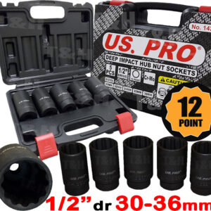 BERGEN 12 Level Axle Hub Nut Socket Set half inch" Drive Skinny Wall Deep Impact Sockets