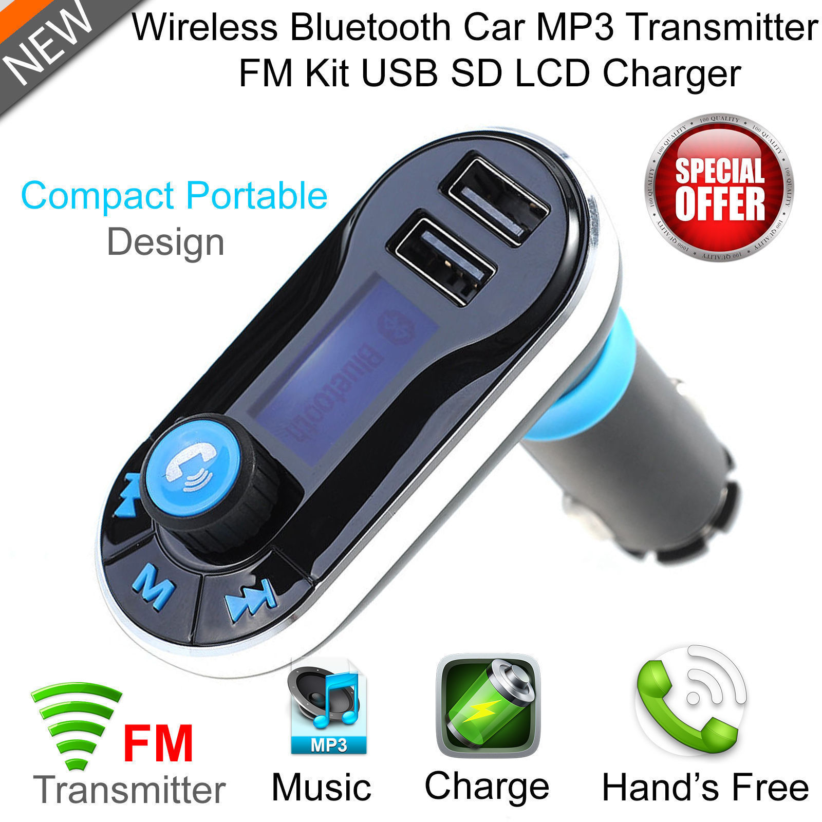 Wireless Bluetooth Car Kit FM Transmitter Radio MP3 Music Player With USB Port