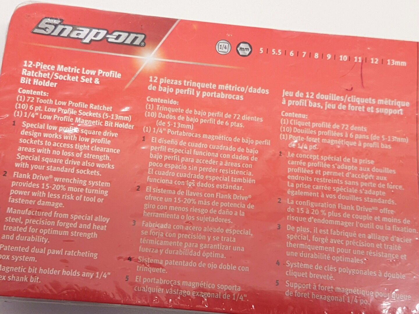 Snap On 1/4" NEW Low Profile Socket Set with Ratchet. - Image 2