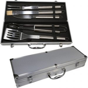 Deluxe Stainless Metal Barbecue BBQ Cooking Utensil Set With Luxurious Case 5 Piece