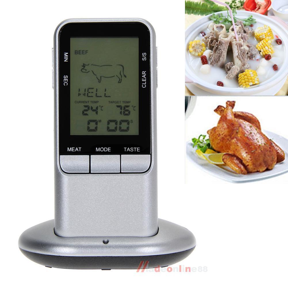 Wi-fi LCD Remote Thermometer W/ Probe Timer for BBQ Grill Meat Kitchen Oven