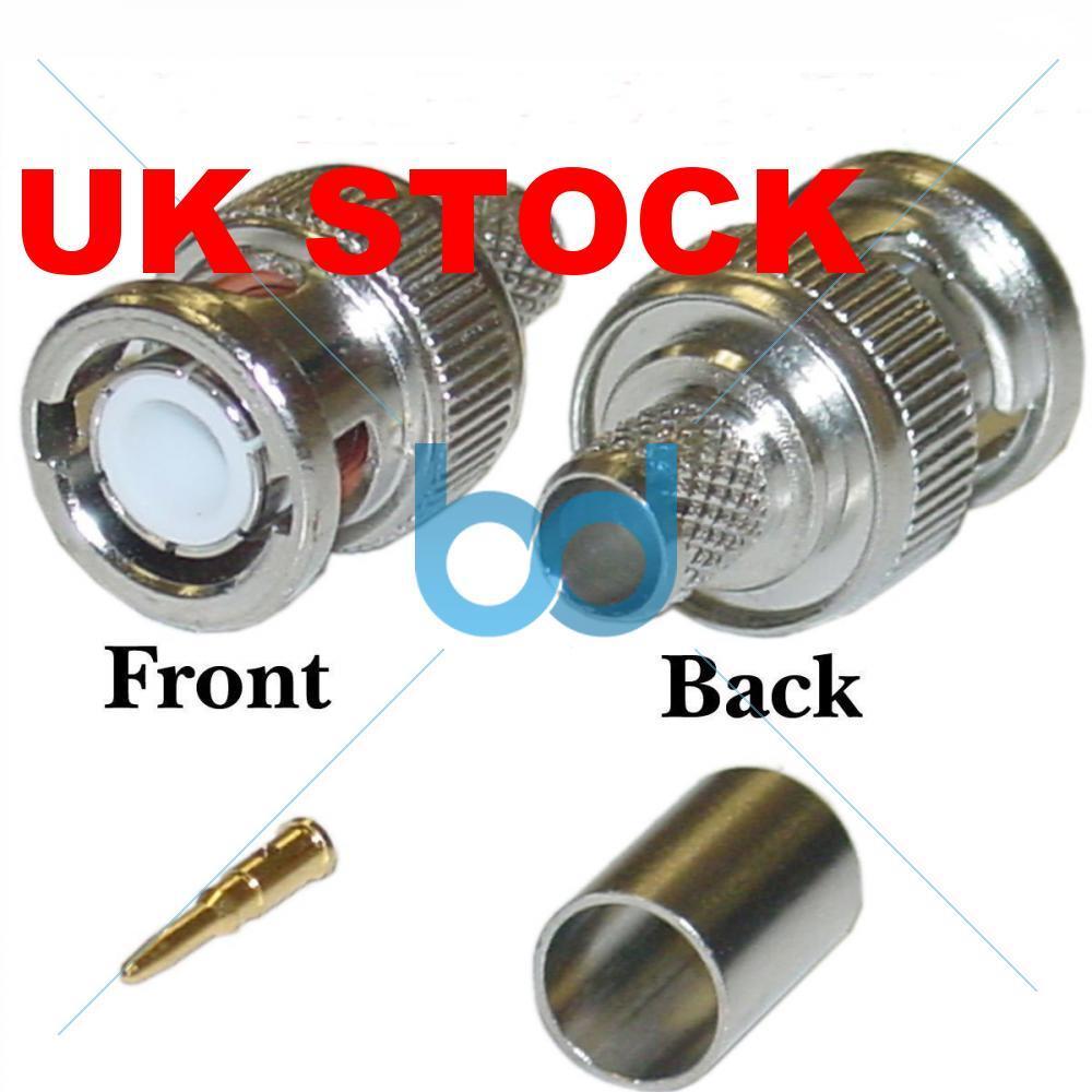 x three PIECE BNC MALE CRIMP CCTV CONNECTORS RG59 COAX