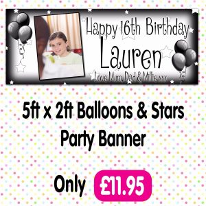 PERSONALISED PHOTO BIRTHDAY PARTY BANNERS ANY AGE, ANY NAME, ANY EVENT A001
