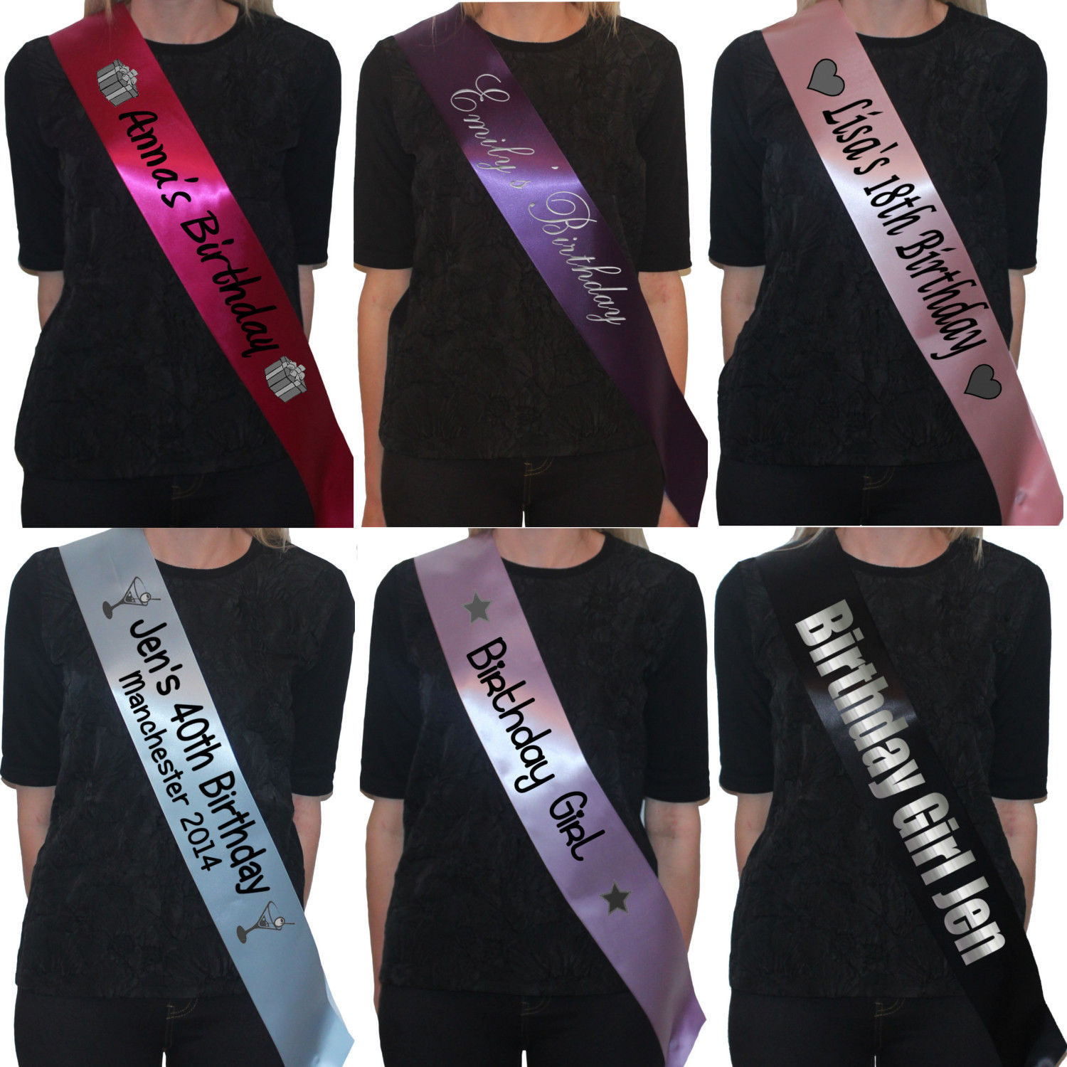 Personalised birthday sash celebration/occasions sashes/16th/18th/21st/30th/40th any textual content