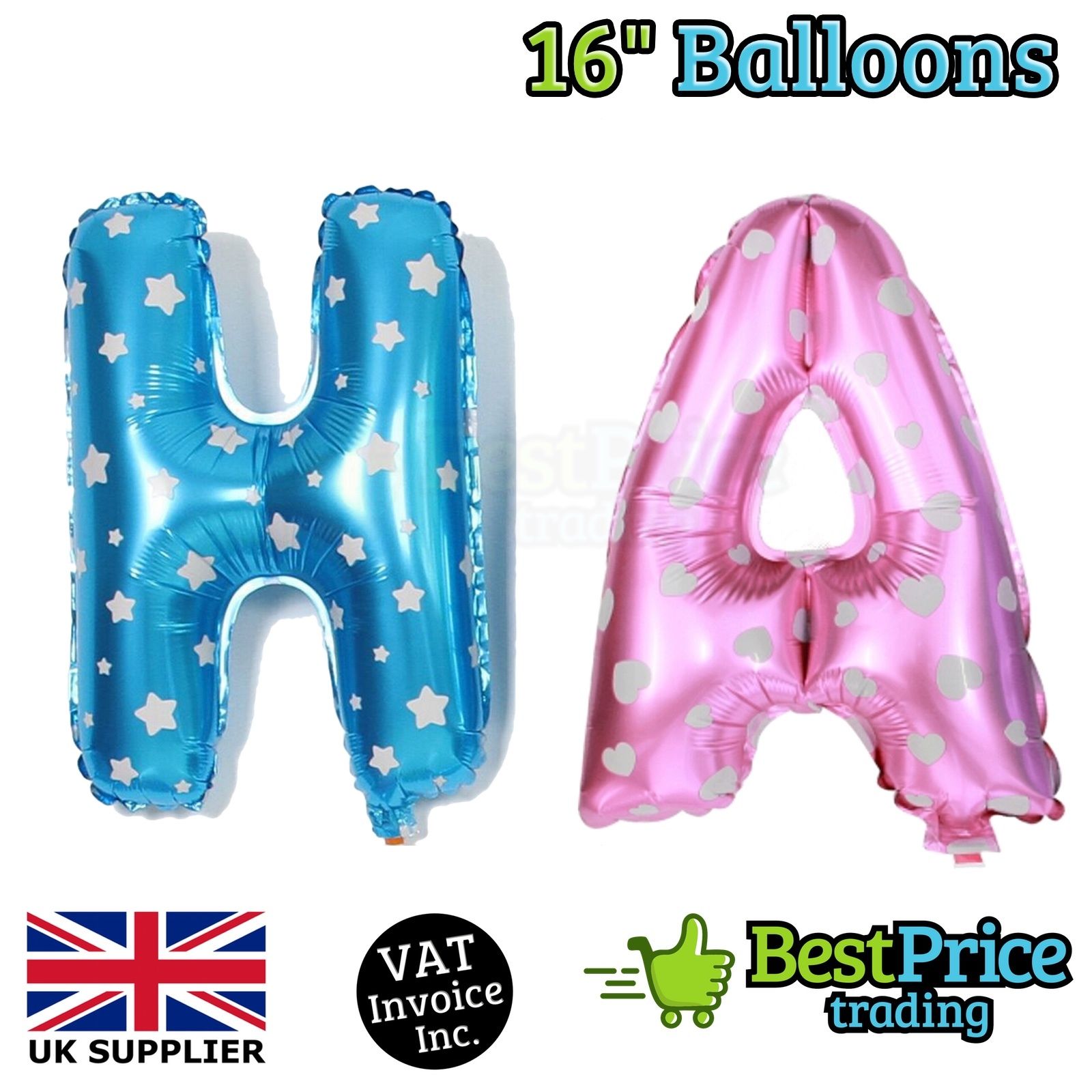 Gold, Silver, Blue & Pink 16" Alphabet Letter Quantity Foil Balloons *NAME *PARTY - Image 5