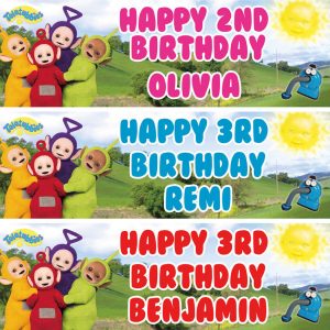 2 x Personalised Teletubbies Birthday Banner Get together Nuersry children any identify ages
