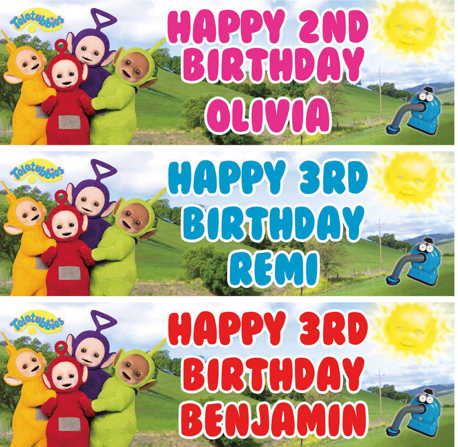 2 x Personalised Teletubbies Birthday Banner Get together Nuersry children any identify ages