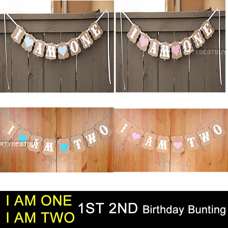 I AM ONE, I AM TWO, 1ST 2ND BIRTHDAY PARTY GARLAND BANNER BUNTING BABY SHOWER
