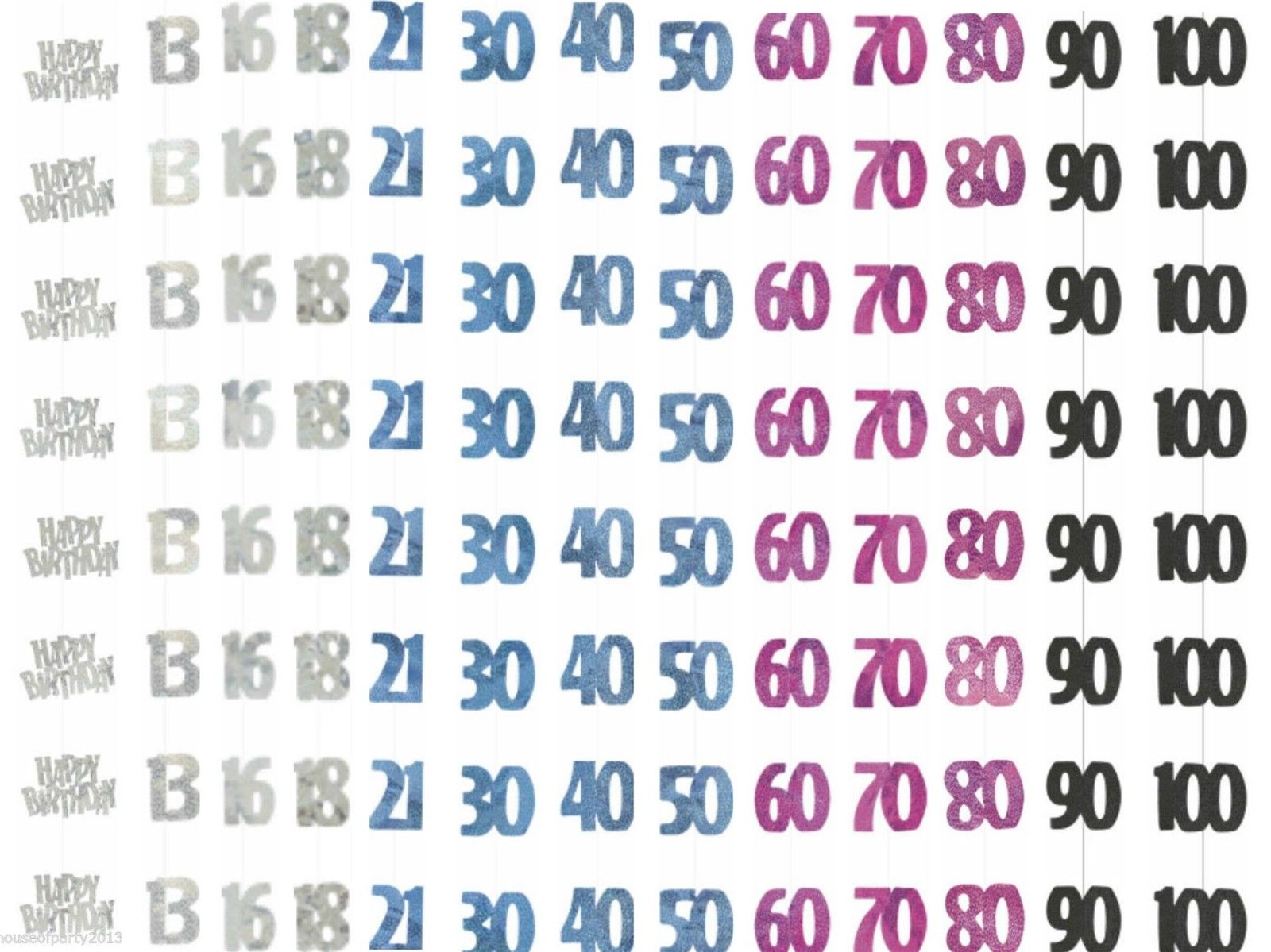 5ft Glitz Birthday Hanging Social gathering Decorations 6PK String Color Age 13-100