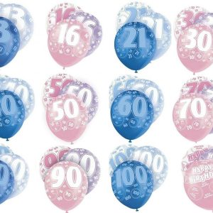 Birthday Celebration Glitz Latex Balloons 12" Pink Blue Decorations 6 Carton Ages 13-100
