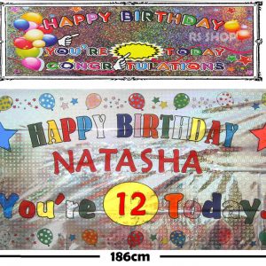 Giant Personalisable Completely satisfied Birthday Foil Banner for Any Title & Age 186 x 88cm