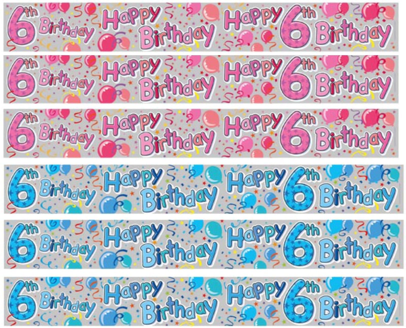 Exp Age 6 sixth Six Sixth Birthday Boy Lady Foil Birthday Banners Pink Blue