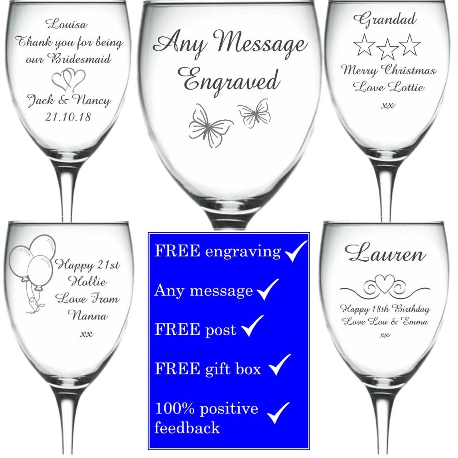 Personalised Engraved Wine Glass birthday marriage ceremony bridesmaid champagne wine #three