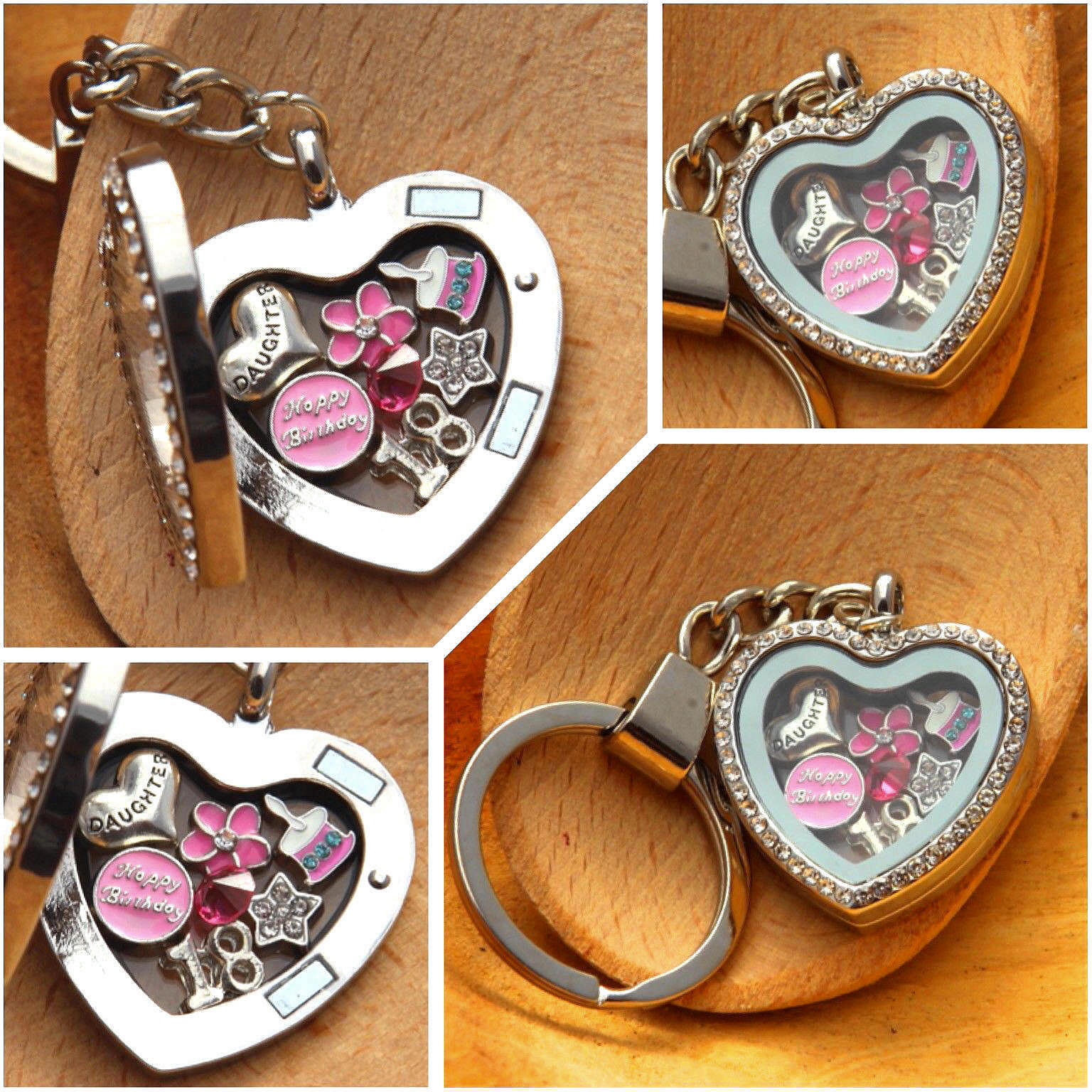 Personalised BIRTHDAY Present Floating Coronary heart Reminiscence Locket keyring -30th40th 50th
