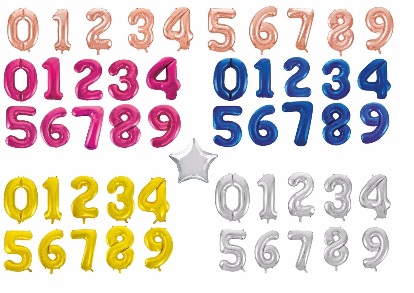 34" Big Massive Foil Quantity Balloons zero 1 2 three four 5 6 7 eight 9 Pink Blue Rose Gold