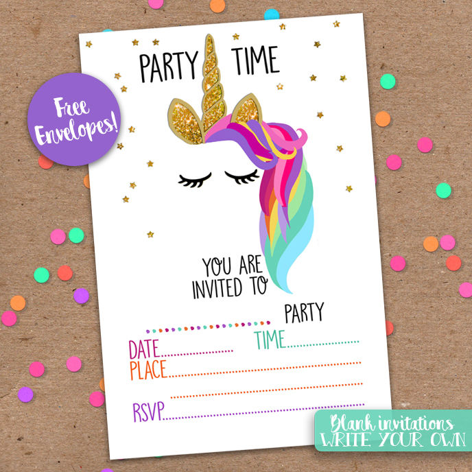 UNICORN THEME BIRTHDAY PARTY INVITATIONS KIDS INVITES CHILDREN GIRL