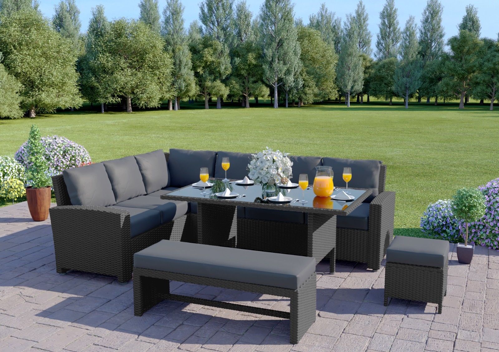 Garden Rattan Furnishings Nook 9 Seater Consuming Desk Sofa - Image 9