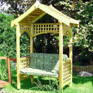 BIG WOODEN ARBOUR WITH BENCH, PERGOLA, PRESSURE TREATED PERFECT FOR GARDEN