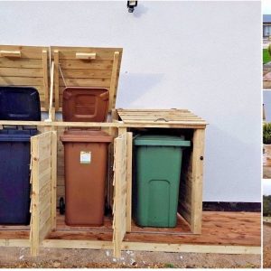 OUTDOOR TRIPLE WOODEN WHEELIE BIN STORE CUPBOARD SHED FOR GARDEN STORAGE DUSTBIN