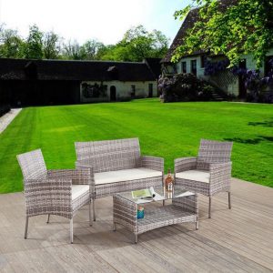 Rattan Garden Furnishings Set Glass Prime Desk And Chairs Sofa Outdoor Patio