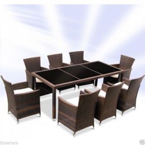 RATTAN GARDEN FURNITURE SET DINING TABLE AND eight CHAIRS