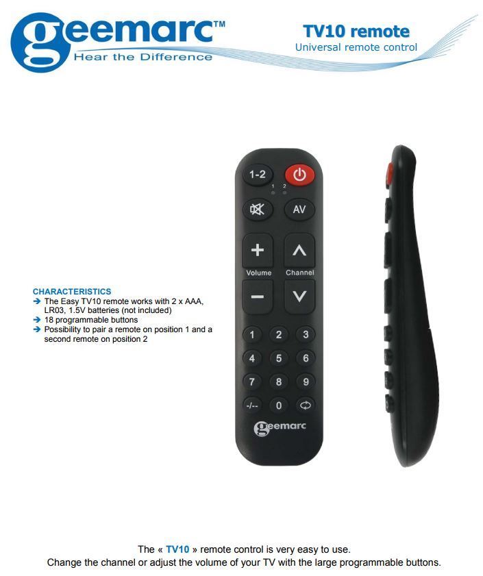 Geemarc Easy TV 10 Large Button Remote Control Substitute For Aged Straightforward Help - Image 4