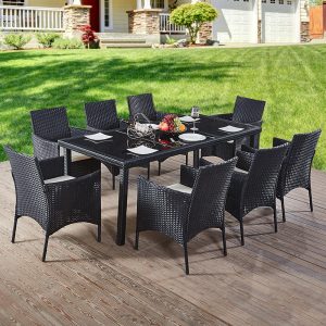 Rattan Garden Furnishings Consuming Desk Excessive Glass and eight Chairs Set Outside Patio