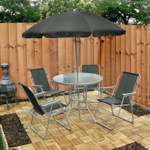 Garden Patio Set 4 Seater Consuming Set Parasol Glass Desk And comfortable chairs