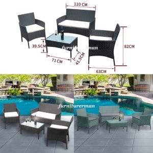 Conservatory 4 Piece Outdoor Rattan Sofa Garden Furnishings Patio Set Desk Chairs