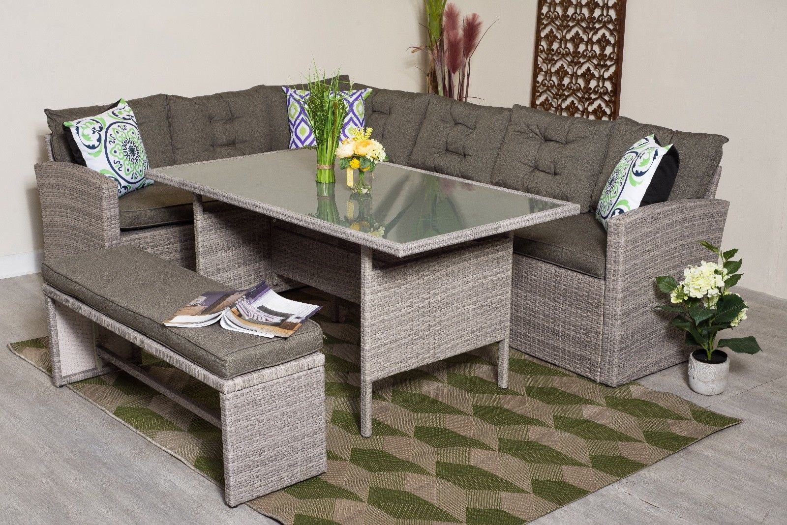 Rattan Nook Garden Sofa eight Seater +bench Consuming Desk Set Furnishings Free Cowl - Image 6