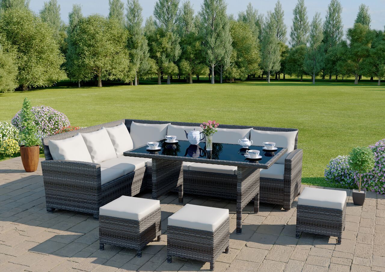 Garden Rattan Furnishings Nook 9 Seater Consuming Desk Sofa - Image 2