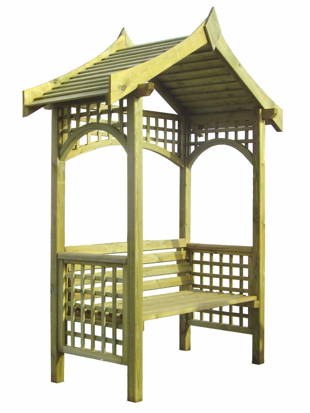 BIG WOODEN ARBOUR WITH BENCH, PERGOLA, PRESSURE TREATED PERFECT FOR ...