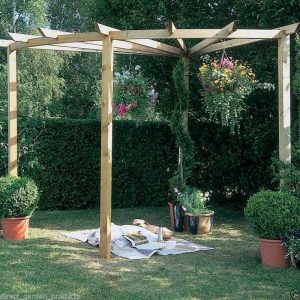9ft x 9ft CORNER PERGOLA GARDEN WOODEN Stress Handled WOOD BBQ SHELTER ARBOUR