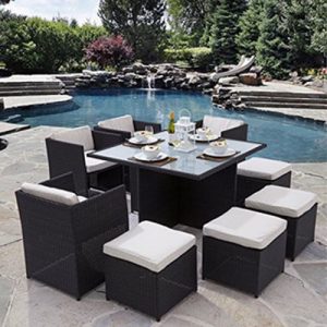 RATTAN GARDEN FURNITURE CUBE SET CHAIRS TABLE OUTDOOR PATIO RATTAN BLACK / BROWN