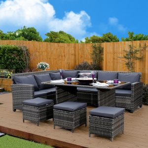 Garden Rattan Furnishings Nook 9 Seater Consuming Desk Sofa