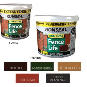 Ronseal One Coat Fence Life 5L & 12L Life Exterior Wood Paint
