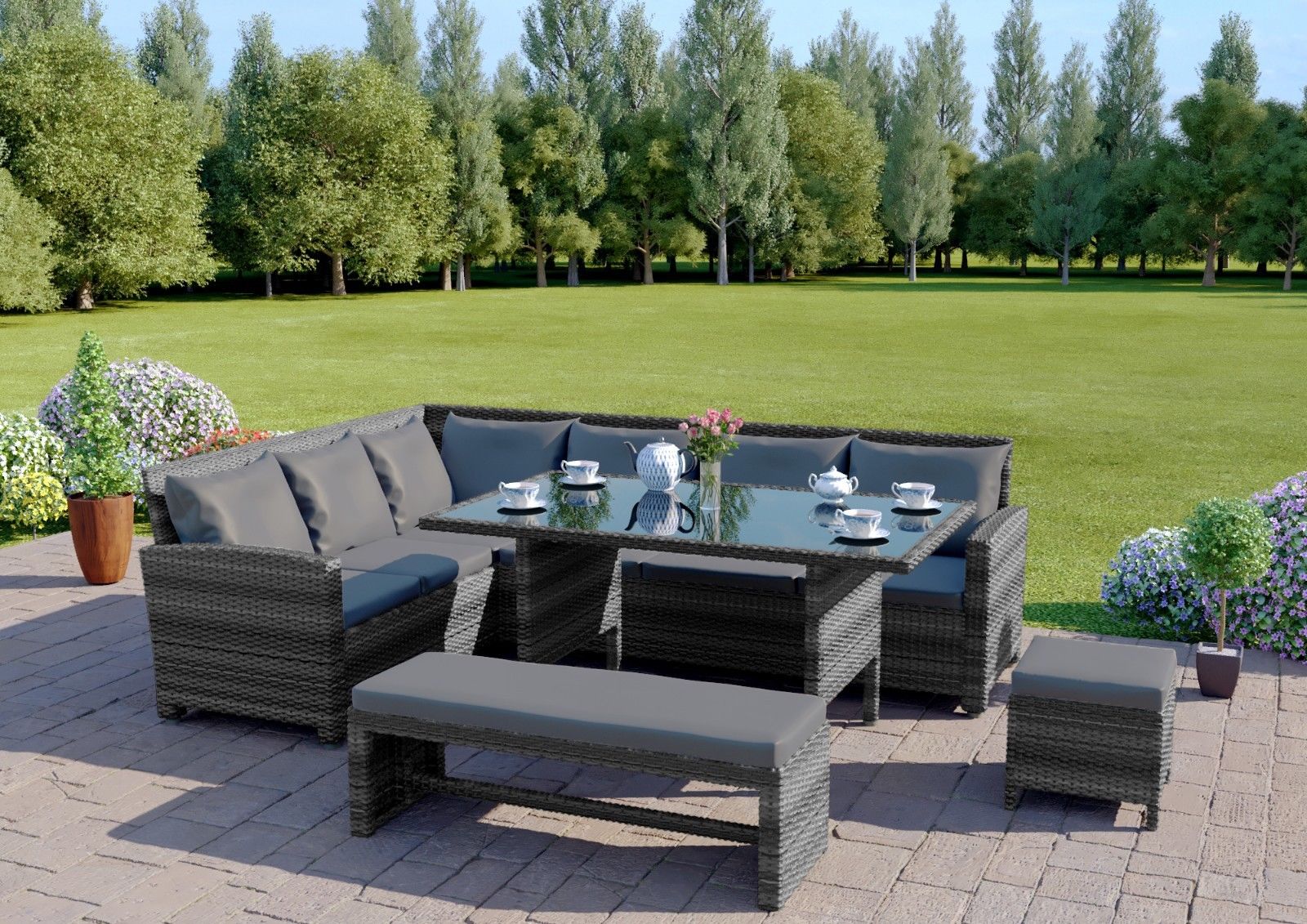 Garden Rattan Furnishings Nook 9 Seater Consuming Desk Sofa - Image 8