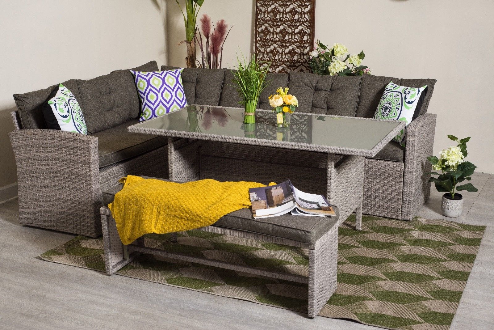 Rattan Nook Garden Sofa eight Seater +bench Consuming Desk Set Furnishings Free Cowl - Image 3