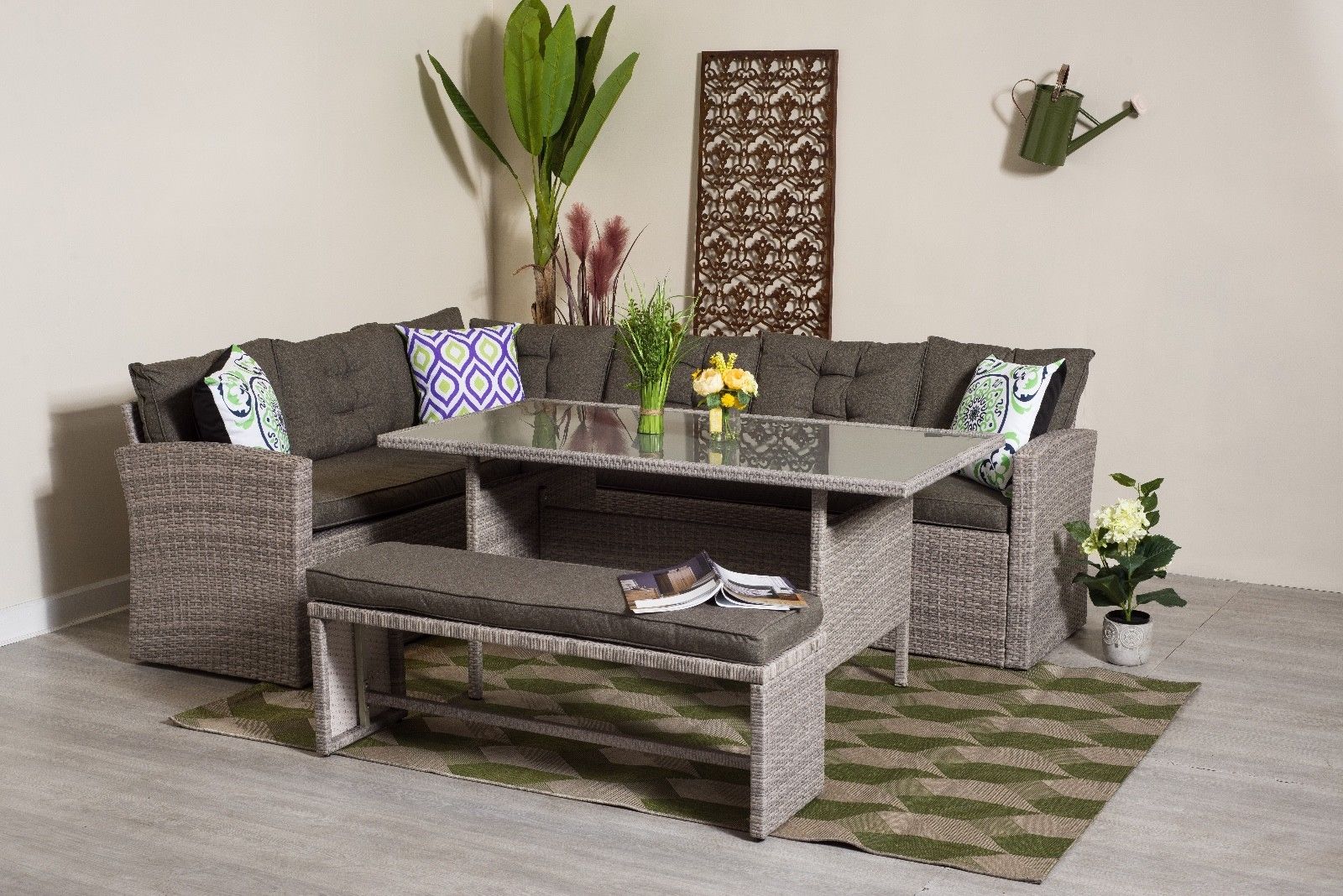 Rattan Nook Garden Sofa eight Seater +bench Consuming Desk Set Furnishings Free Cowl - Image 4