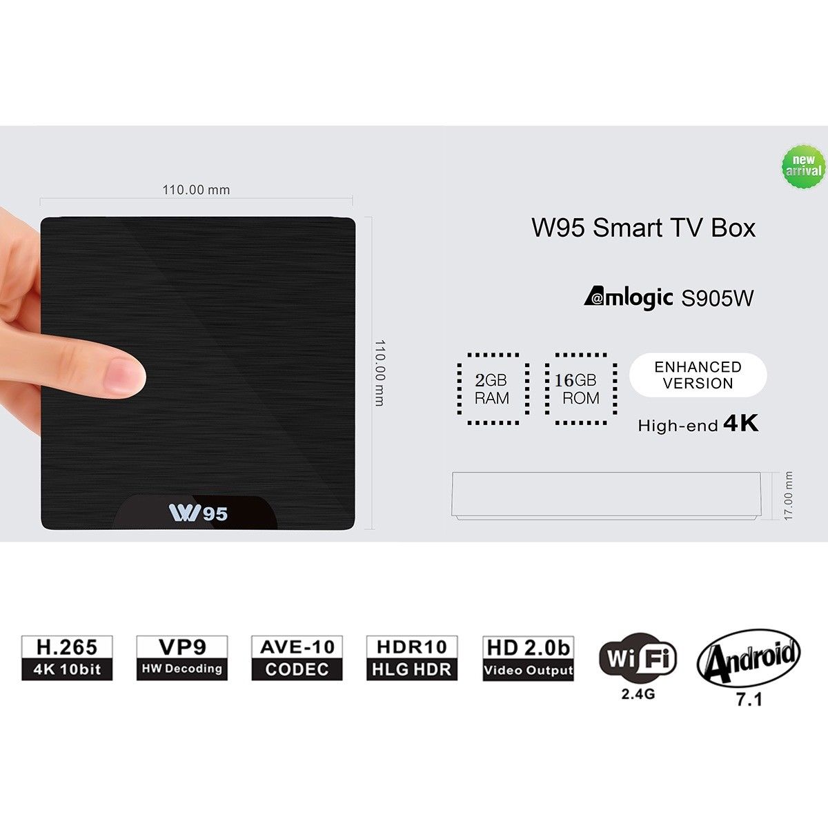 W95 Smart TV BOX Android 7.1 Quad Core 2GB+16GB 4K*2K WIFI 1080P HD Media Participant - Image 11