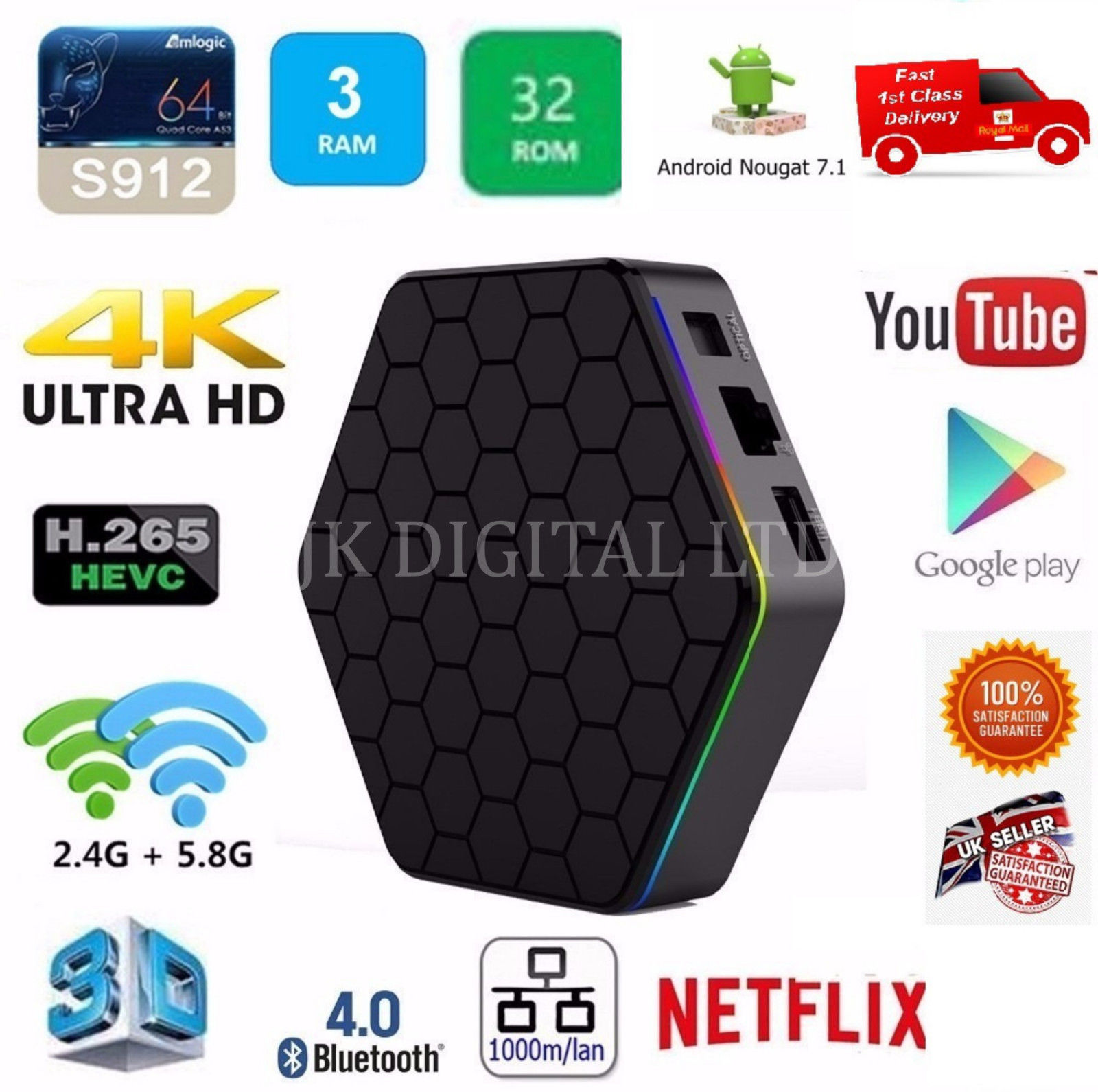 T95Z Plus S912 3GB+32GB Octa Core Android 7.1 Good TV Subject Twin WIFI 4K UHD KD17