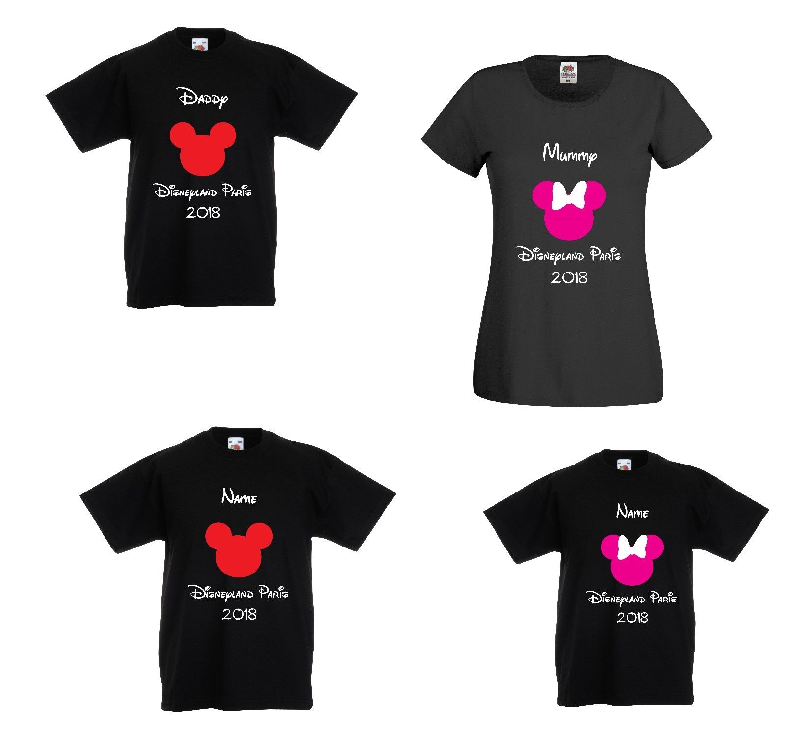 Personalised Disneyland Paris 18 disney black getaway T shirts mum dad kids