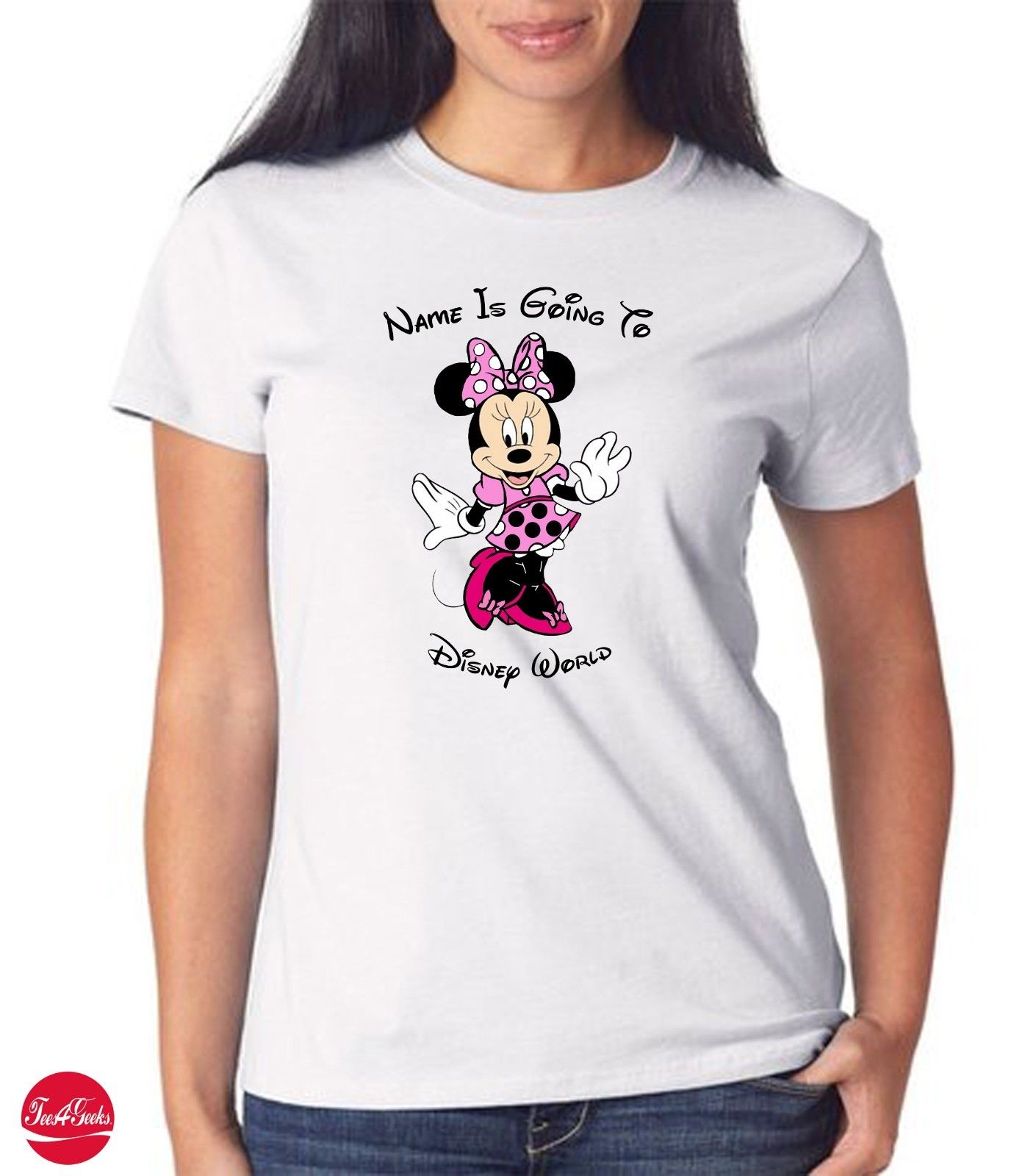 Personalised Pink Minnie Mouse Youngsters T-shirt YOUR NAME IS GOING TO DISNEY WORLD - Image 2